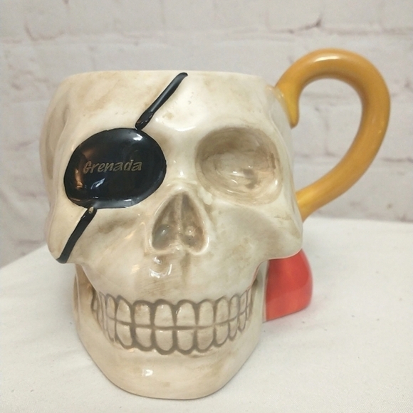PIRATE Stein 3D  Skull Mug Grenada Eye Patch Hook Handled Ceramic Coffee Cup - Picture 4 of 8
